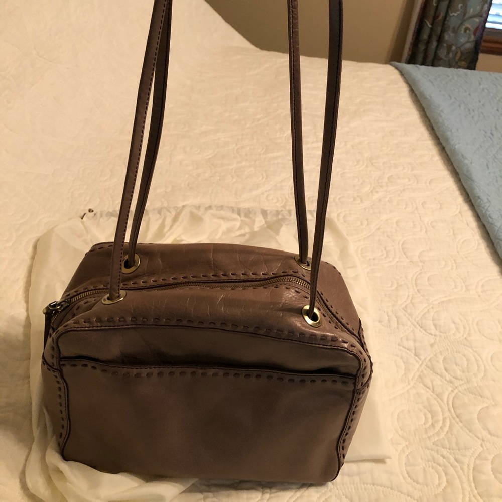 HOBO Taupe Leather Satchel Shoulder Bag